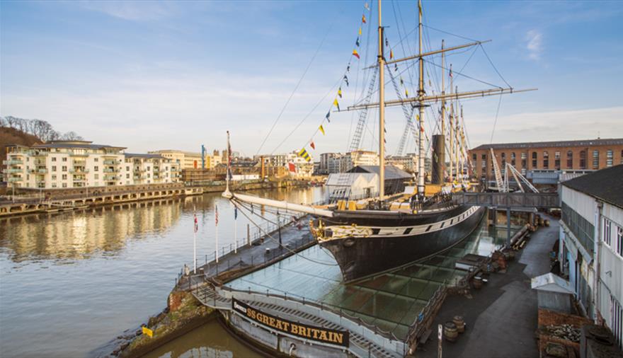 An exterior shot of Brunel's SS Great Britain in the Dock Yard